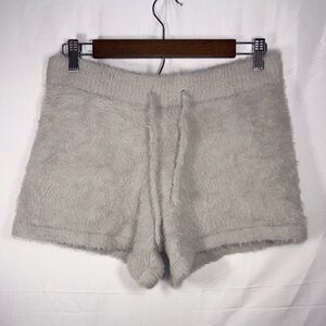 Baevely Women Cozy Gray Fuzzy Soft Knit DrawSting Short Size Medium